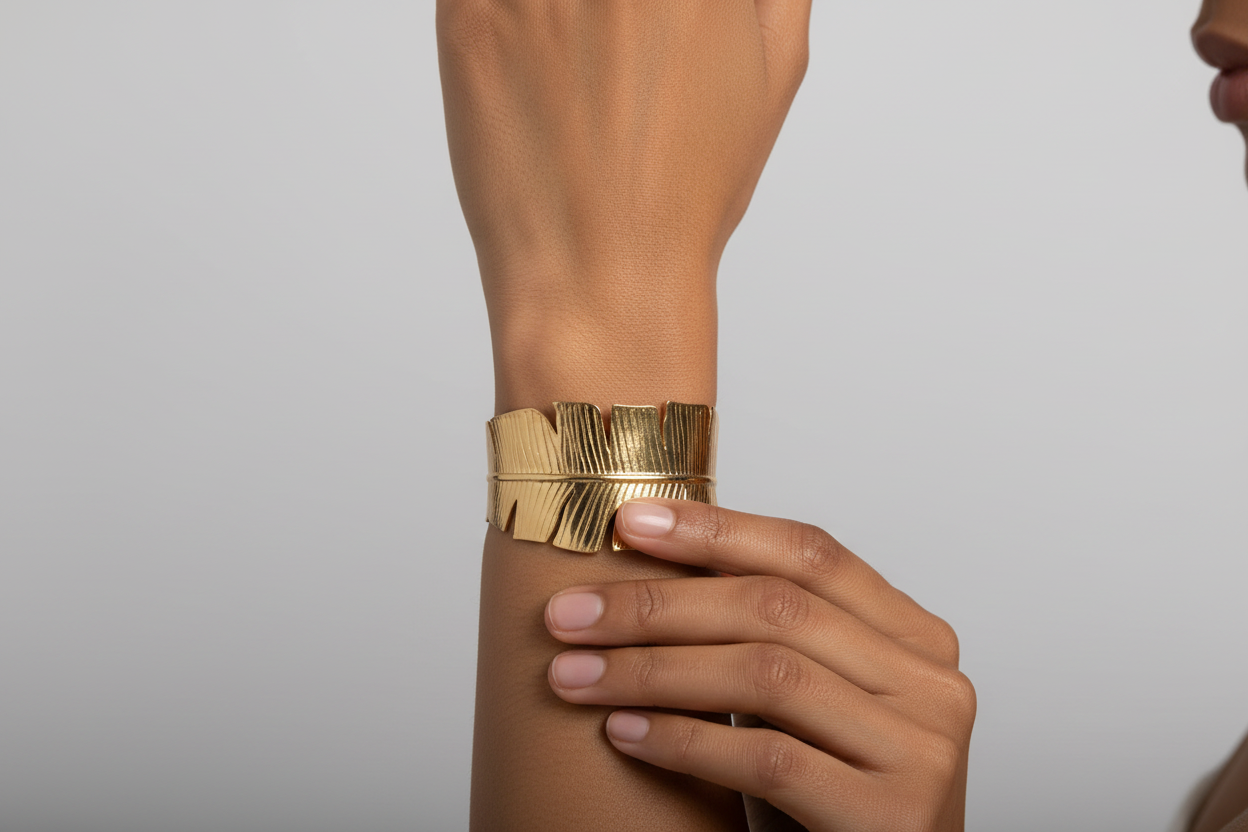 Feuille Divine — Bracelet Nature Doré